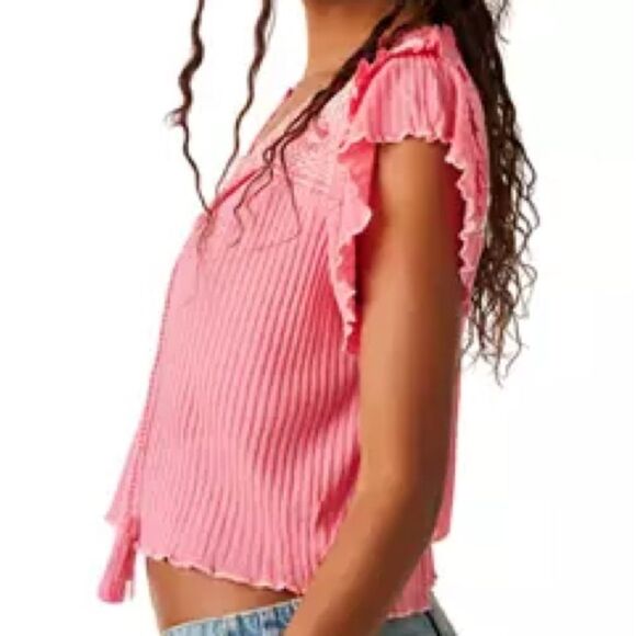 Free People Sarafina Top In Pink Lemonade Combo - Picture 2 of 4